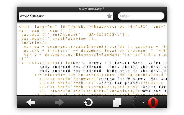 The source code for Opera dot com.