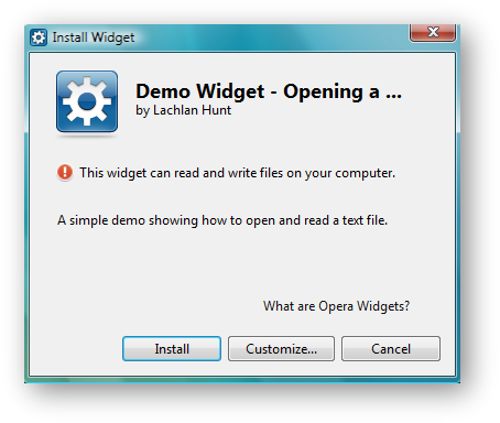 The widget File I/O dialog box