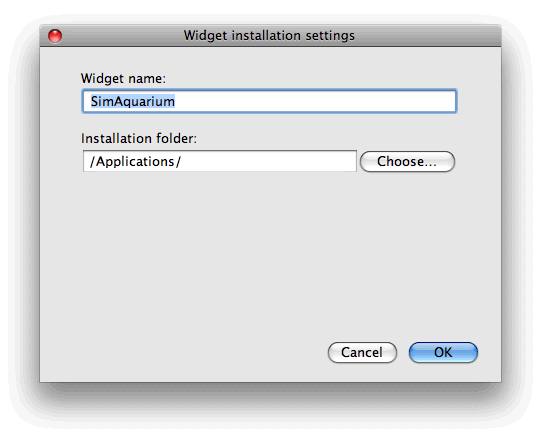 The Widget installation settings dialog box for Mac