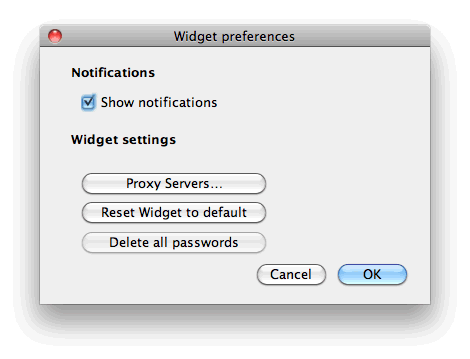 The widget preferences dialog box
