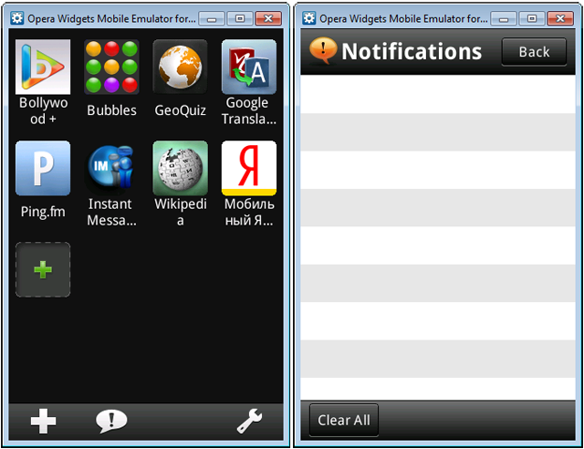 Opera Widgets and its Notifications window