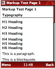 different HTML heading levels rendered in Opera Mini 3