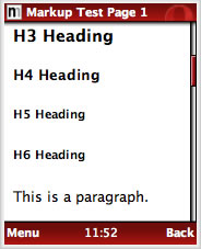 different HTML heading levels rendered in Opera Mini 4