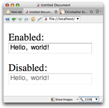 The difference in default styling of enabled and disabled forms