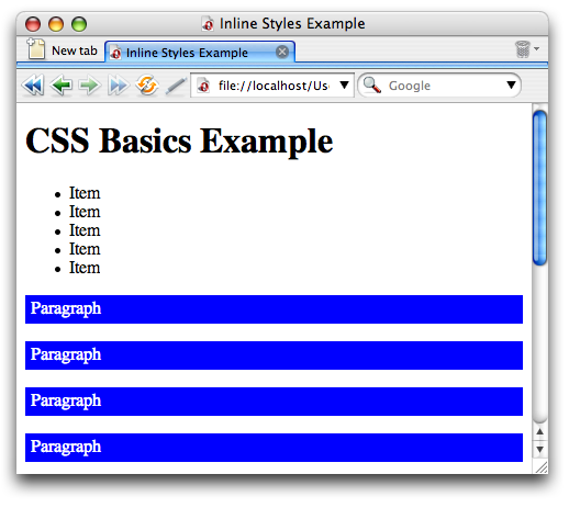 Screenshot of the Opera browser showing how an embedded style sheet affects a lot of elements