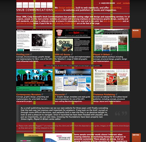 Figure 6: The Snub Communications website with its underlying grid image activated.