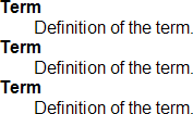 Screenshot of a definition list with bold terms and indented definitions.