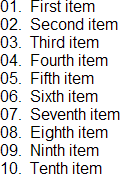 Screenshot of leading zeros allowing numbers to left-align consistently.