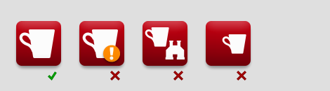 image showing good and bad examples of icon shapes - you should go for a single clear shape in the center of the icon