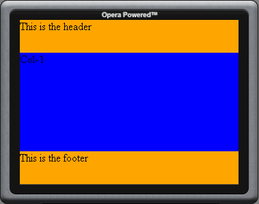 A widget with three columns, a header and a footer runnning in the Widget emulator
