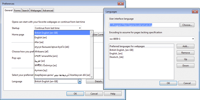 The language preferences dialogs on Windows