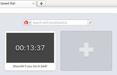 Opera browser の Speed Dial にインストールされた、フレンドリーなメッセージを表示するクロック拡張機能