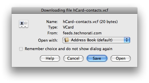 Exporting hCard content using the Technorati contact feeds service