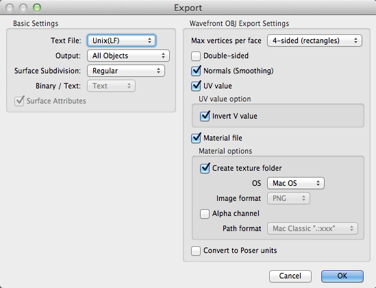 Shade Export dialog box