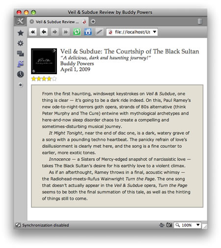 Finalized rendering of an hReview microformat