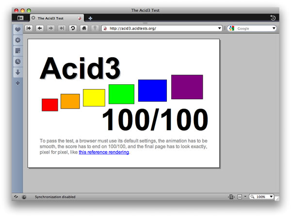 Acid 3 test with a 100/100 pass rate
