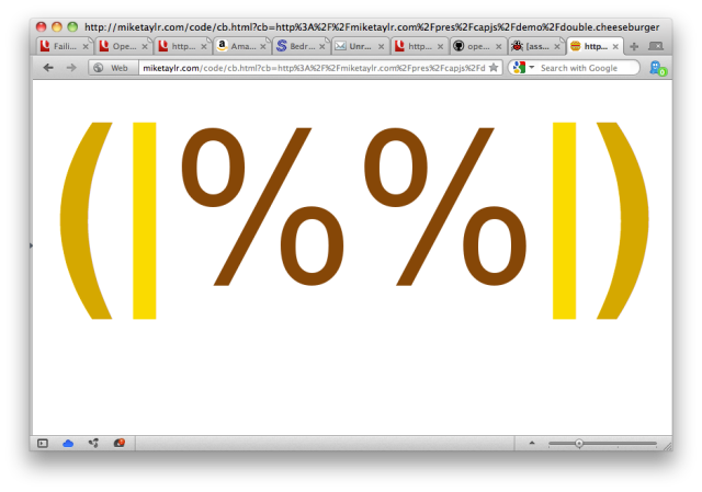 the output of our cheeseburger content handler - a series of characters in the shape of a cheeseburger