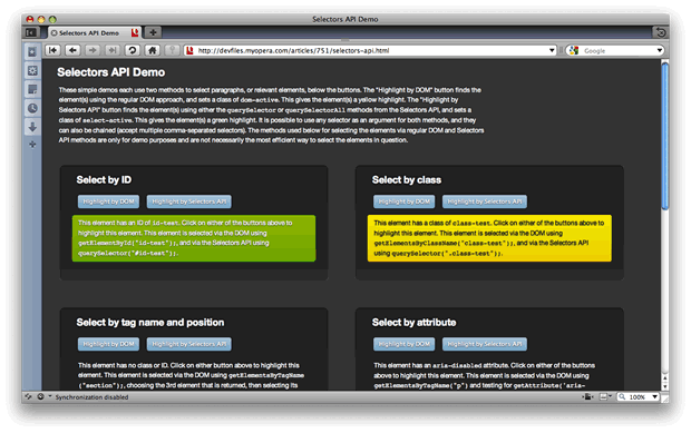 Selectors API showcase