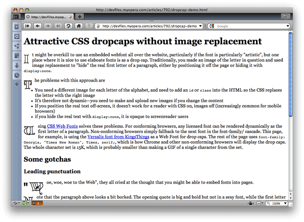 an elegant drop caps solution created using a web font