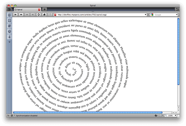 a text spiral wound up using svg