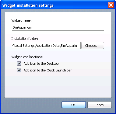 The Widget installation settings dialog box for Windows