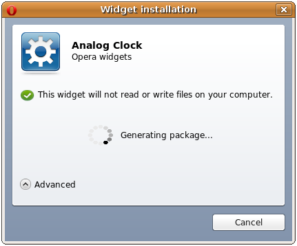 The Widget installation dialog box for Linux