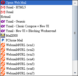 Webmail providers list in Opera Nalakuvara