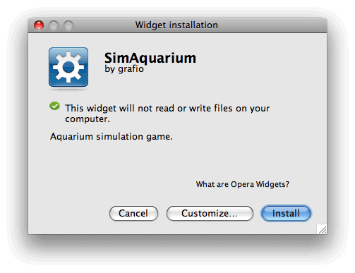 The Widget installation dialog box for Mac