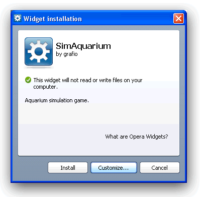 The Widget installation dialog box for Windows