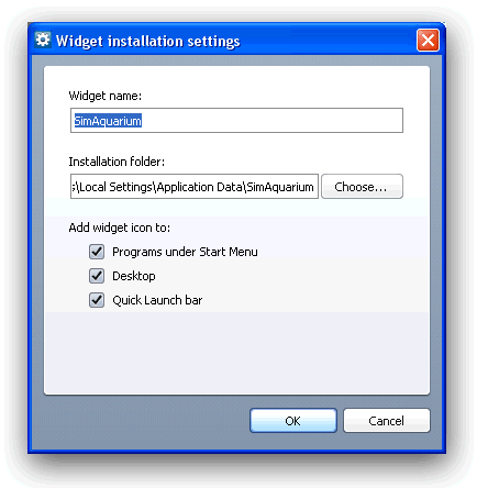 The Widget installation settings dialog box for Windows