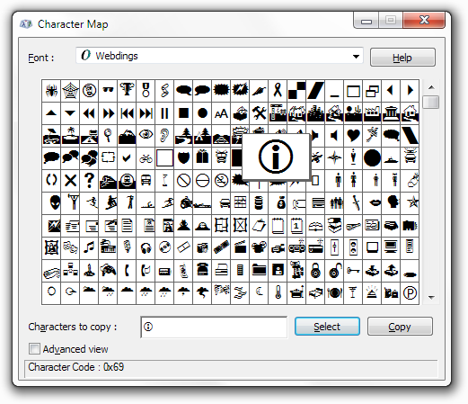 Webdings in Windows 7